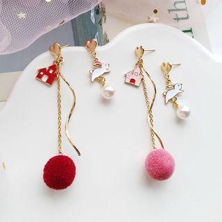 Non-matching Alloy Rabbit Faux Pearl Bobble Dangle Earring