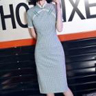 Gingham Short-sleeve Qipao