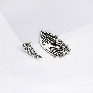 Leaf Asymmetrical Rhinestone Earring 1 Pc - Silver - One Size