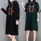 Mock Two-piece Turtleneck Lettering Embroidered Pullover Dress