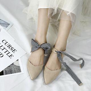 Bow-accent Pointed Low-heel Sandals
