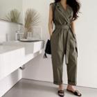 Notch-lapel Jumpsuit With Sash