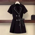 Set: Contrast Trim Short-sleeve Mini Collared Dress + Shorts