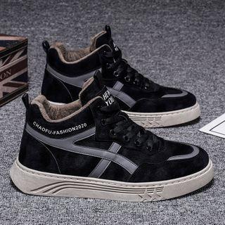 Fleece-lined Letter Embroidered High-top Sneakers