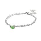 Simple And Fashion Geometric Green Cubic Zirconia 316l Stainless Steel Double-layer Bracelet Silver - One Size