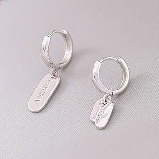Lettering Sterling Silver Drop Ear Stud 1 Pair - Silver - One Size