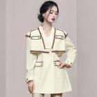 Long-sleeve Mock Two-piece Contrast Trim Mini A-line Dress