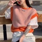 Contrast Trim Sweater Vest Pink & Tangerine - One Size