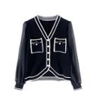 Chiffon Sleeve Contrast Trim Cardigan