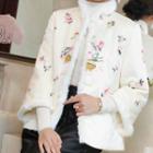 3/4-sleeve Floral Embroidered Frog Button Jacket