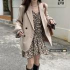 Leopard Print Drawstring Mini A-line Dress / Plain Blazer