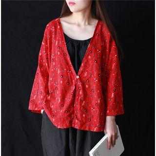 Floral Button Jacket Pattern - Red - One Size