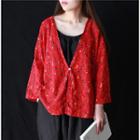 Floral Button Jacket Pattern - Red - One Size