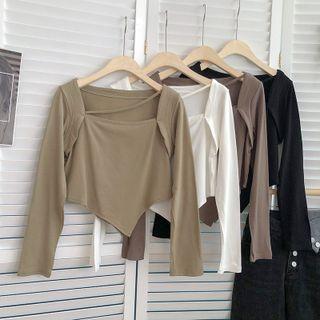 Asymmetrical Square-neck Long-sleeve T-shirt