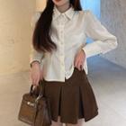 Long-sleeve Plain Embellished Shirt Milky White - One Size