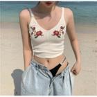 Flower Embroidered Camisole Top White - One Size