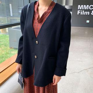 Lapelless Wool Blend Blazer