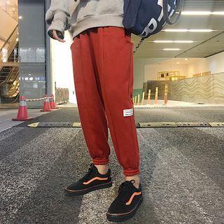 Drawstring Elastic-cuff Applique Sweatpants