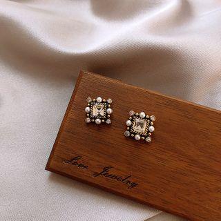 Rhinestone & Faux Pearl Stud Earring 1 Pair - As Shown In Figure - One Size