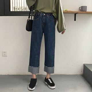 Roll Up High-waist Cropped Jeans