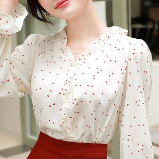 Frill-trim Heart-pattern Blouse