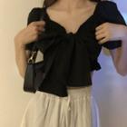 Bow Accent Short-sleeve Blouse / Mini A-line Skirt