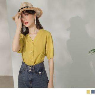 Short-sleeve V-neck Button Chiffon Blouse