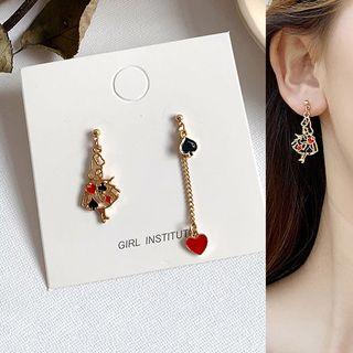 Non-matching Alloy Heart & Poker Dangle Earring
