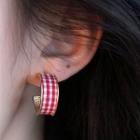 Plaid Circle Earring Red - 1409a#