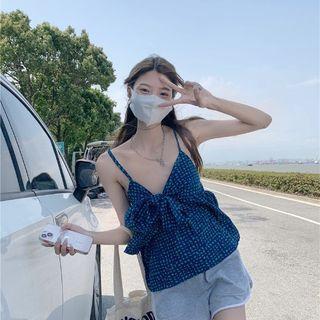 Bow-accent Plaid Camisole Top Blue - One Size