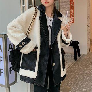 Stitch Faux Leather Fleece Jacket Milky White - One Size