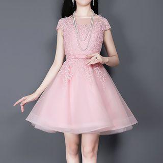 Short-sleeve Tulle Minidress