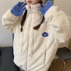 Long-sleeve Lettering Fleece Jacket Off-white - One Size