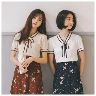 Lightweight Tie-neckline Knit Top White - One Size