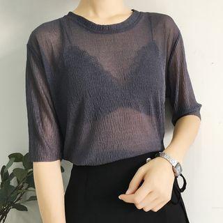 Elbow-sleeve See Through Top