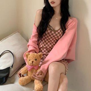 Spaghetti Strap Checkerboard Mini Dress / Jacket