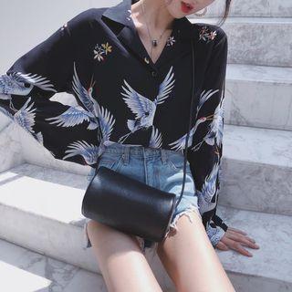 Floral Print Blouse Navy Blue - One Size