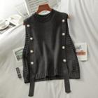 Faux Pearl Knit Sweater Vest Black - One Size