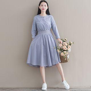 Eyelet Embroidery Gather Waist A-line Dress