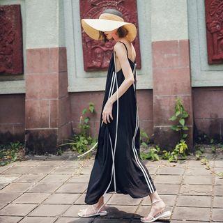 Striped V-neck Strappy Midi Dress