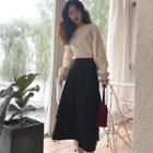 Balloon-sleeve Blouse / A-line Layered Midi Skirt