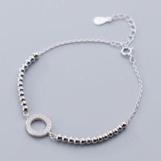 925 Sterling Silver Rhinestone Hoop Bracelet S925 Silver Bracelet - One Size