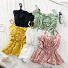 Gather-waist Ruffled-trim Plain Top