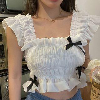Sleeveless Bow Ruched Cropped Blouse