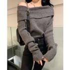 Long-sleeve Off-shoulder Loose-fit Sweater
