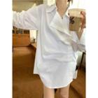 Long-sleeve Plain Loose-fit Long Shirt White - One Size