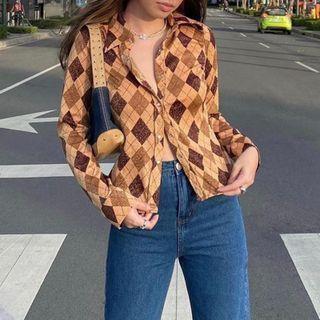 Color-block Long-sleeve Crop Blouse