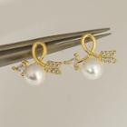 Arrow Rhinestone Faux Pearl Earring 1 Pair - Gold & White - One Size