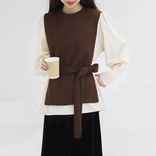 Tie-waist Vest / Balloon-sleeve Blouse