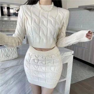 Set: Cable Knit Sweater + Pencil Skirt